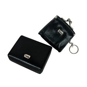 Vintage Y2K Fossil Black Leather Coin Purse Key Chain & Lipstick Case  2 pc Set